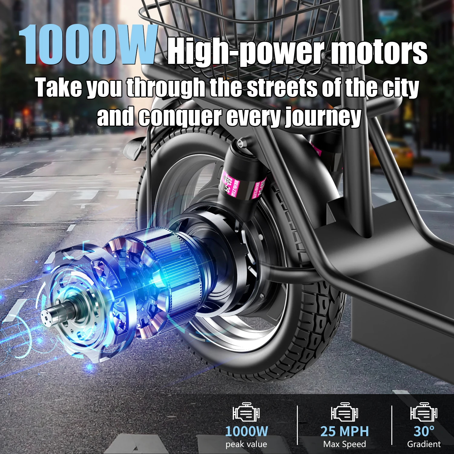 Seated Electric Scooter with Basket - Image 3