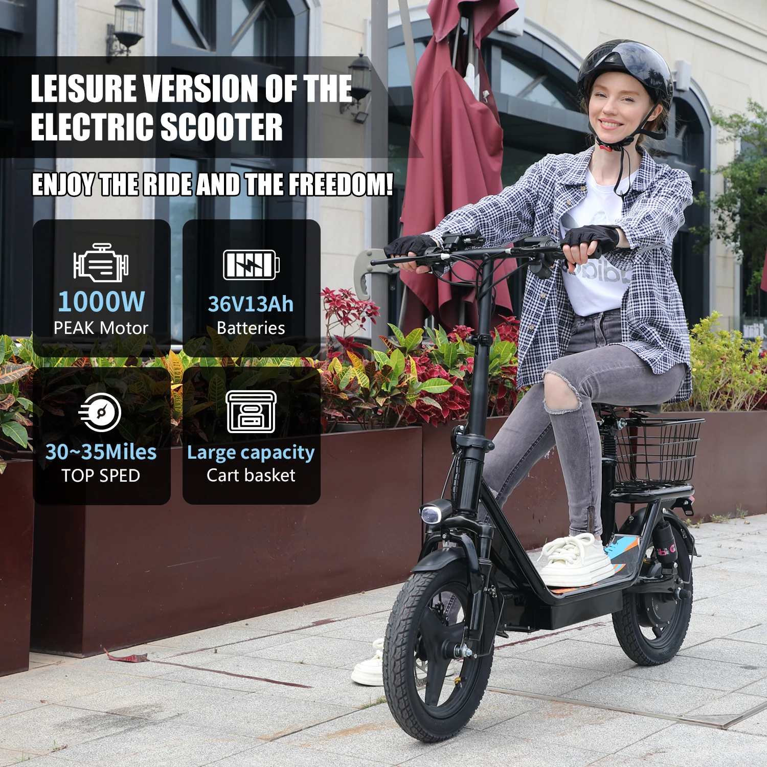 Seated Electric Scooter with Basket - Image 1